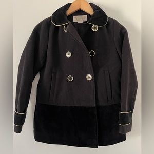 MICHAEL KORS girls dress coat with black velvet trim and gold piping